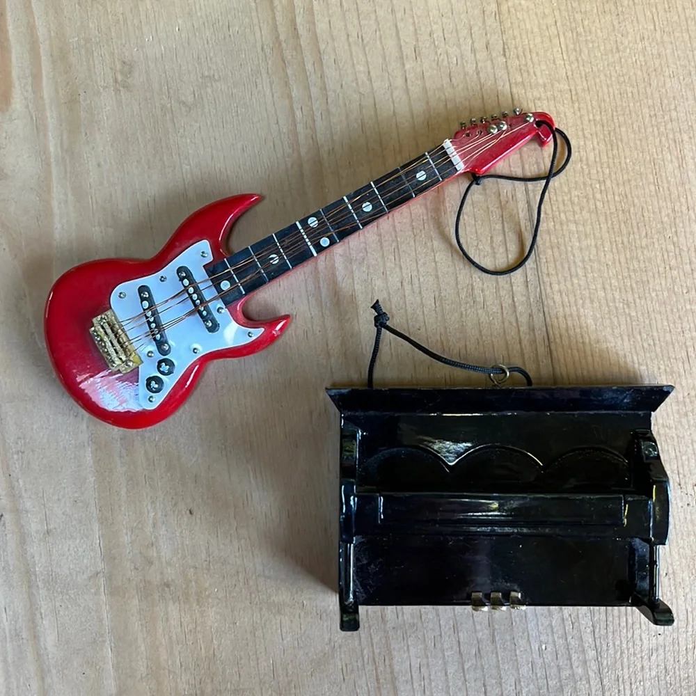 2 Restoration Hardware Ornaments red guitar and piano